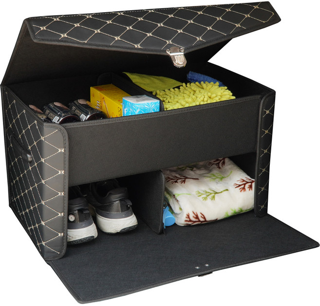 에이스피드 자동차 가죽 2층 트렁크 정리함 C61, 블랙골드