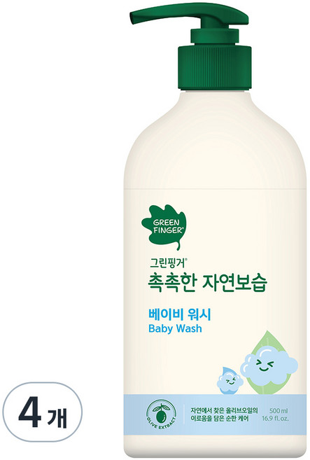 그린핑거 촉촉한 자연보습 베이비 워시, 500ml, 4개