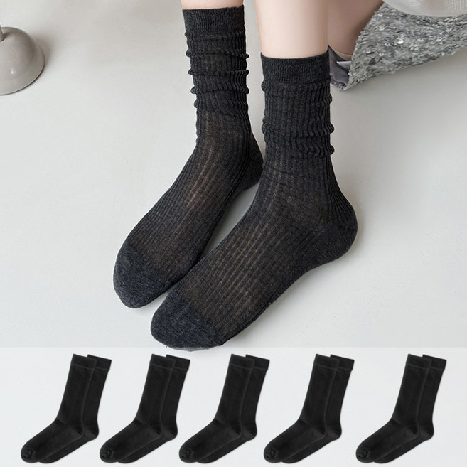 두발로 여성용 국산 시스루 골지 장목 양말 5켤레