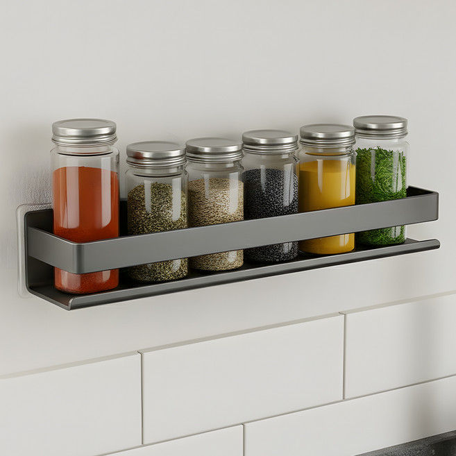 한봄누리 무타공 탈부착 일자 양념통 선반, 그레이, 1개