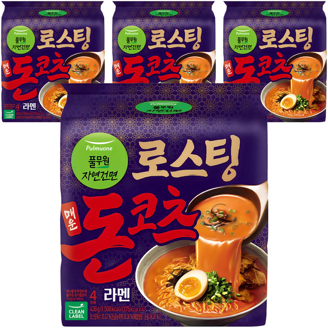 풀무원자연건면 로스팅 매운 돈코츠 라멘 109.5g, 16개