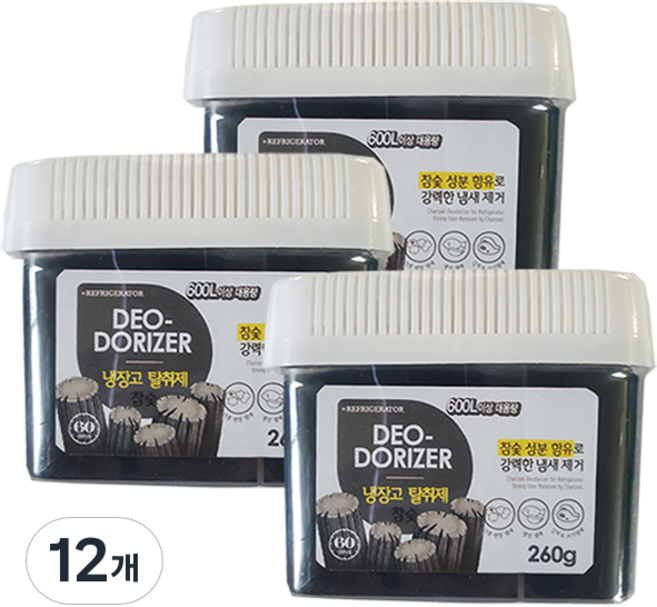 허브스토리 대용량 냉장고 탈취제 숯젤, 260g, 12개
