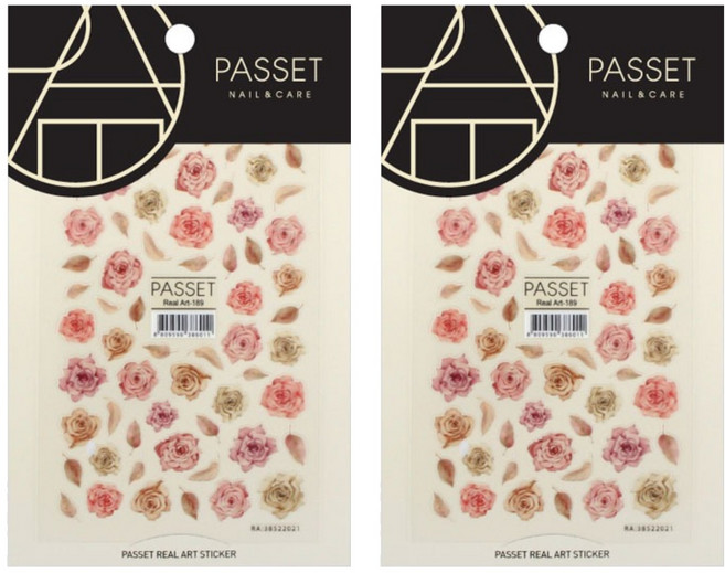 파셋 빈티지로즈 말린 장미 디자인 리얼 아트 네일스티커, ART189, 2개