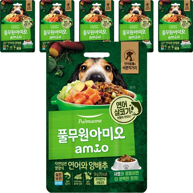 풀무원아미오 전연령 강아지 자연담은 영양식 습식사료, 연어+양배추, 50g, 6개 - 쿠팡