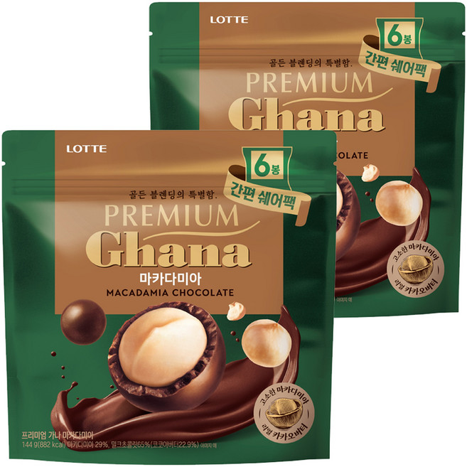 가나 프리미엄 마카다미아 쉐어팩, 144g, 2개