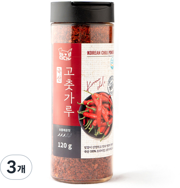 맘다믄 국산 고춧가루 보통굵기 보통매운맛, 120g, 3개