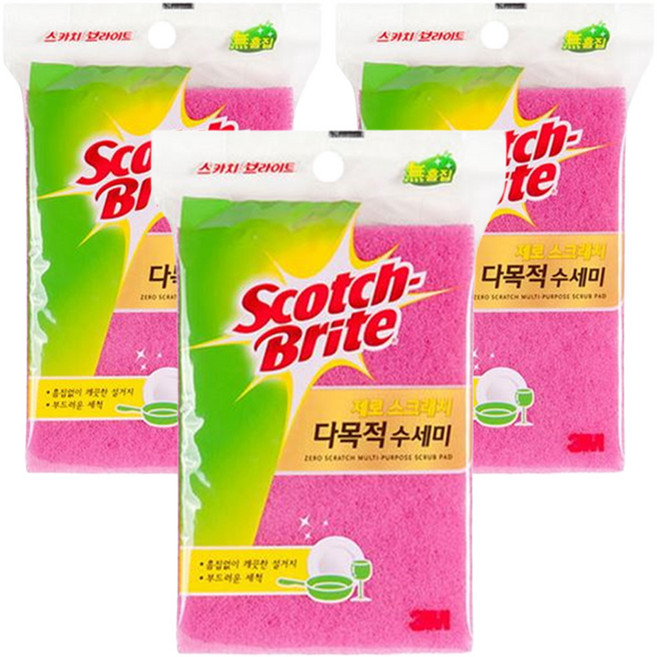 스카치브라이트 3M 제로스크래치 다목적 수세미, 1개입, 3개