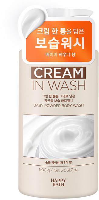 해피바스 크림인 약산성 보습 바디워시 베이비 파우더향, 900g, 1개