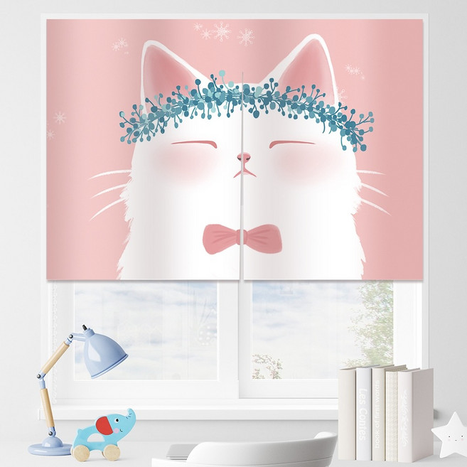 日式短門簾, 花冠小貓 粉色 + 白色