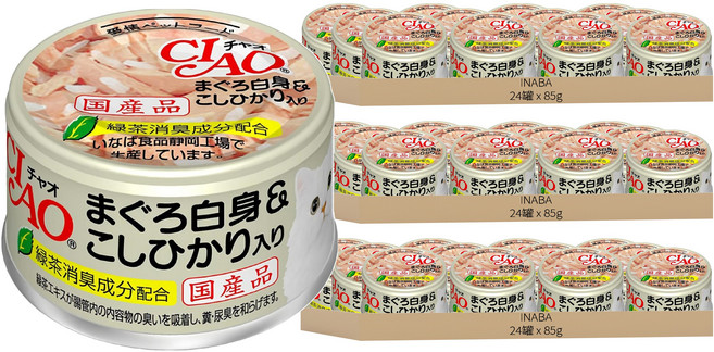 INABA CIAO 啾嚕 貓用 旨定罐, 白身鮪魚 + 越光米, 85g, 72罐