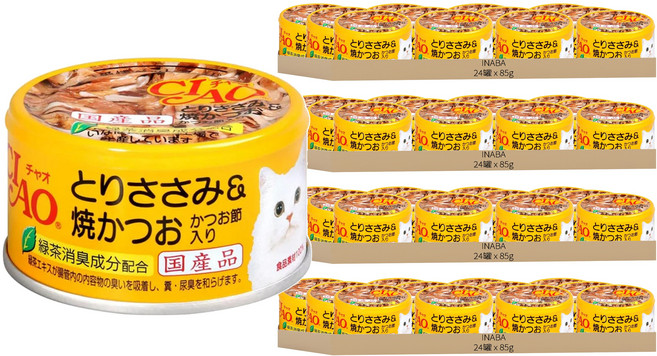 INABA CIAO 啾嚕 旨定貓罐, 雞肉 + 鰹魚燒 + 柴魚片, 85g, 96罐