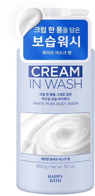 해피바스 크림인 약산성 보습 바디워시 화이트머스크향, 900g, 1개