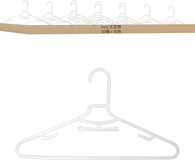 AXIS 艾克思 台灣製省空間扁形多功能乾溼兩用塑膠衣架 41 x 21cm, 白色, 10個