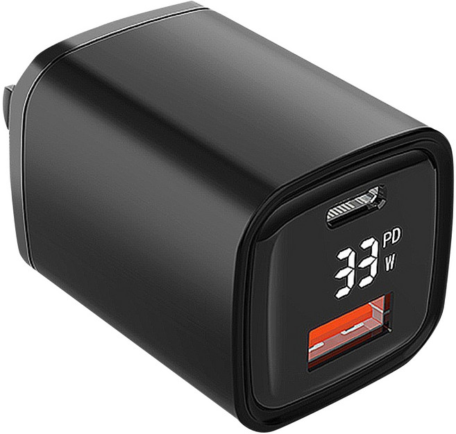 POWERRIDER 電源供應器 33W數位顯示PD + QC3.0 PD35CA, 黑色, 1個