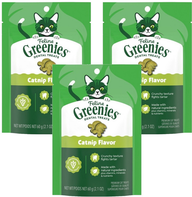 Greenies 健綠 貓咪潔牙餅, 2.1oz, 3個, 舒壓貓薄荷