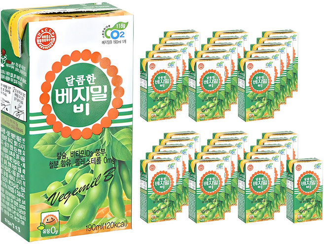 베지밀 달콤한 비 두유, 190ml, 32개