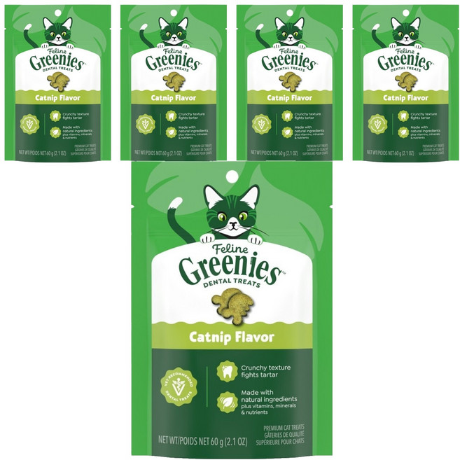 Greenies 健綠 貓咪潔牙餅, 2.1oz, 5個, 舒壓貓薄荷