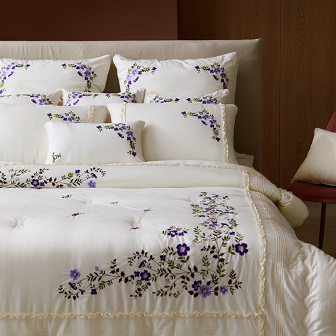 효재 광목자수 차렵침구세트 와일드로즈