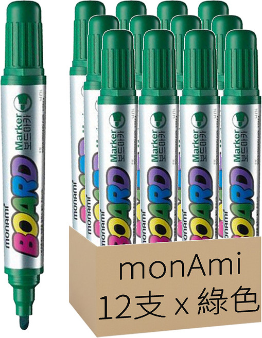 monAmi B型白板筆, 綠色, 12支