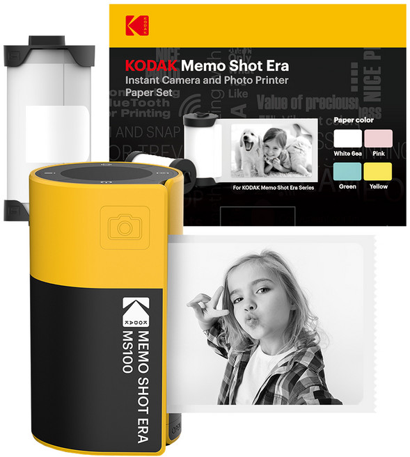 코닥 메모샷 ERA 디지털 토이 카메라 MS100 옐로우 + 카트리지 10p 번들 세트, 1세트