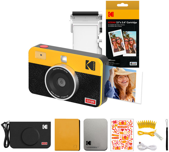 코닥 미니샷2 레트로 즉석카메라 C210R + 카트리지 + 액세서리 세트 옐로우, 1세트