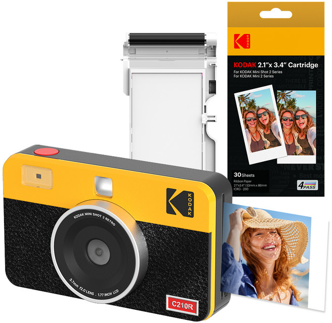 코닥 미니샷2 레트로 즉석카메라 C210R + 카트리지 번들 옐로우, 1세트