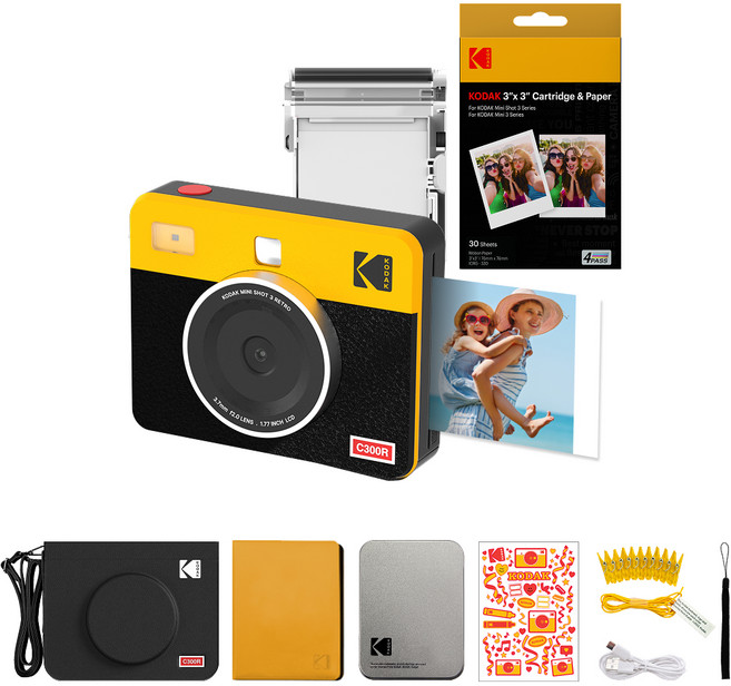 코닥 미니샷3 레트로 즉석카메라 C300R + 카트리지 38p + 액세서리 세트, C300R(옐로우), 1세트