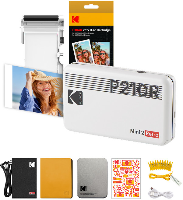 KODAK 柯達 Mini 2 復古相片印表機 P210R + 卡匣 + 配件組, 白色