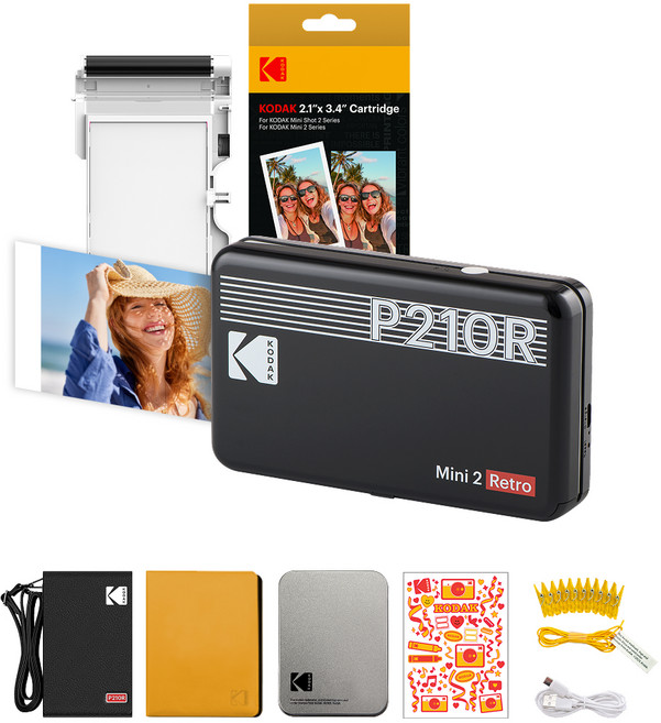 KODAK 柯達 Mini 2 復古相片印表機 P210R + 相紙匣 + 配件組, 黑色