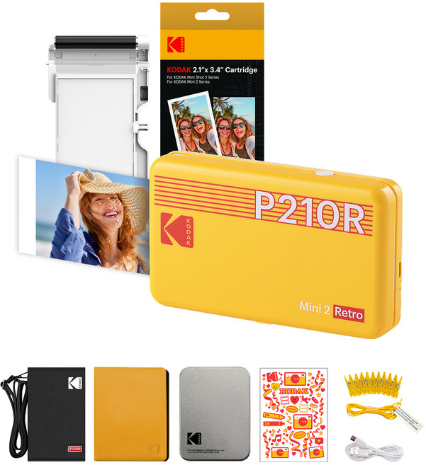 KODAK 柯達 Mini 2 復古相片印表機 P210R + 相紙匣 + 配件組, 黃色