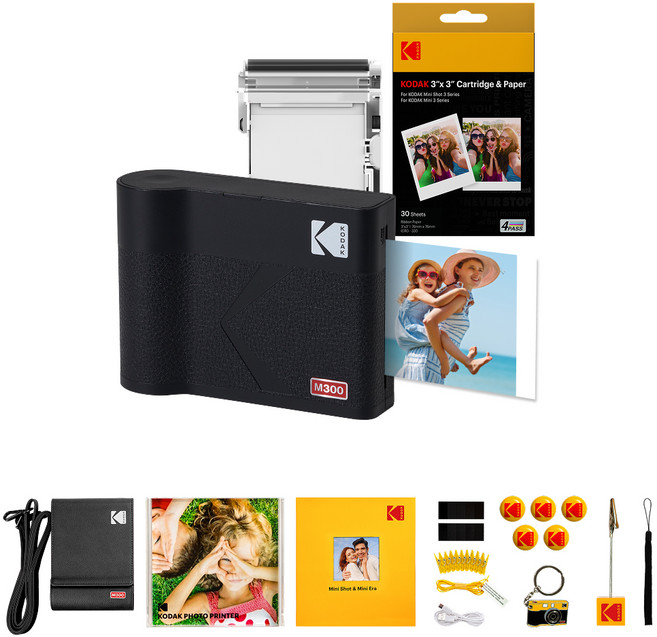 KODAK 柯達 Mini 3 ERA 相片印表機 M300 + 卡匣 + 配件組, 黑色