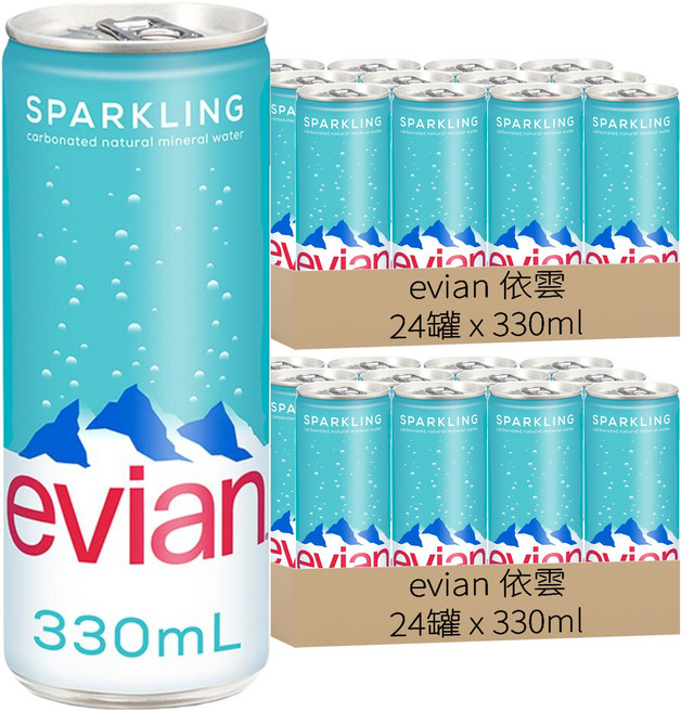 evian 依雲 台灣公司貨 氣泡礦泉水, 330ml, 48罐