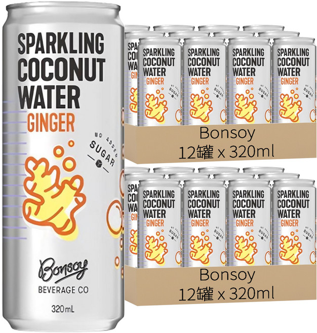 Bonsoy 氣泡薑汁椰子水, 320ml, 24罐