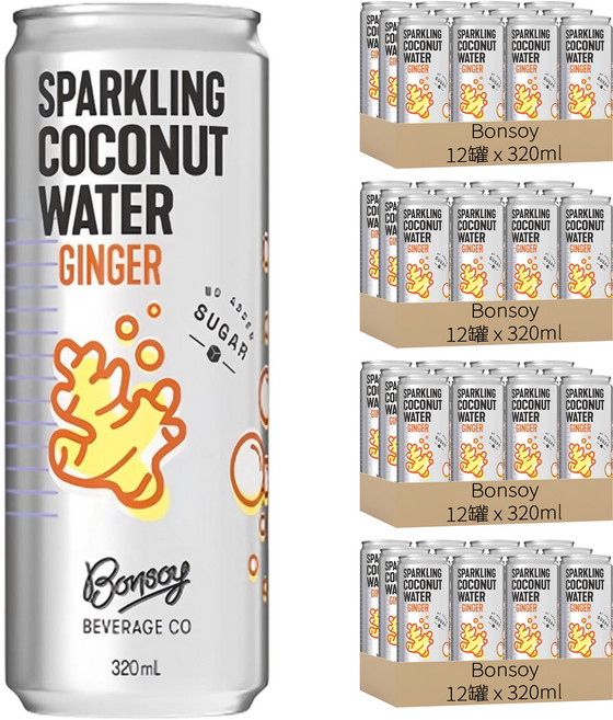 Bonsoy 氣泡薑汁椰子水, 320ml, 48罐