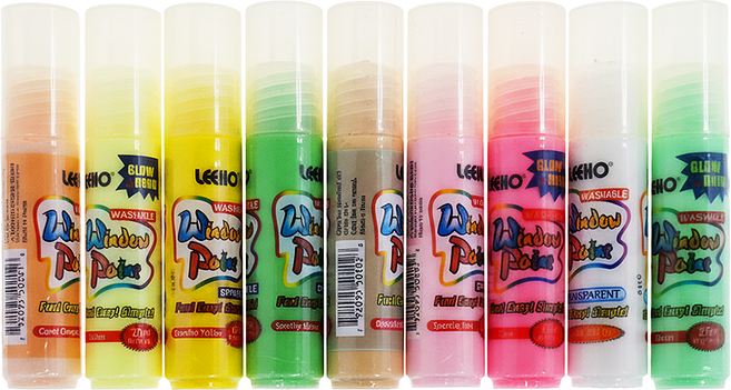 LEEHO 玻璃彩繪貼組 LWP20-09A 20ml, 白色 + 螢光綠色 + 綠色 + 黃色 + 螢光黃色 + 粉色 + 螢光粉 + 橘色 + 金色, 1組
