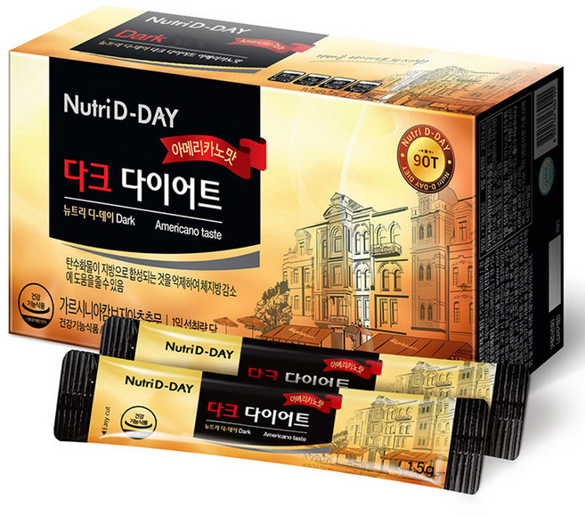Nutri D-DAY 藤黃果黑咖啡沖泡粉隨身包 90條入, 135g, 1盒