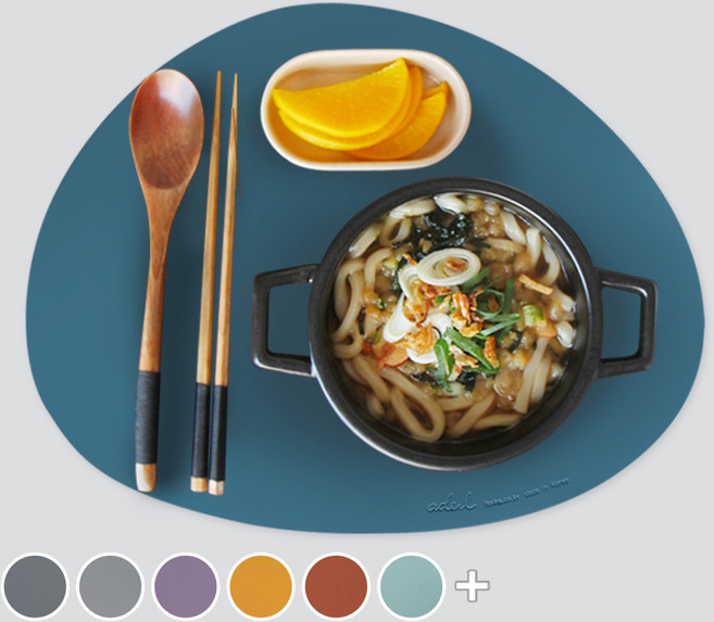 에이드엘 페블 실리콘 테이블매트 2p, 터키블루, 가로 350mm x 세로 270mm x 두께 1.2mm, 2개