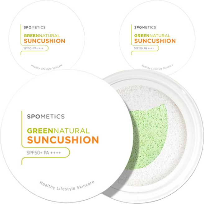 스포메틱스 그린 네츄럴 선 쿠션 SPF50+ PA++++, 25g, 3개