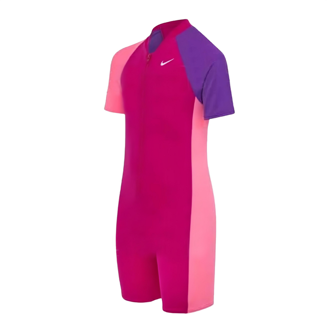NIKE 耐吉 SWIM COLOR BLOCK 女孩四角連身泳裝 適齡9~10歲 + 適用身高138~150cm