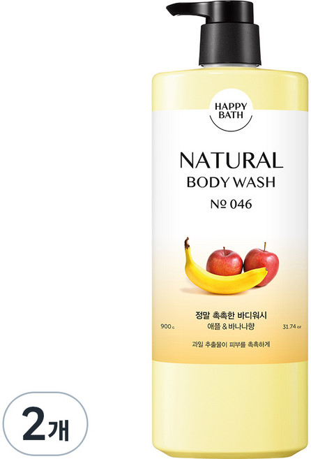해피바스 정말 촉촉한 바디워시 애플 & 바나나향, 2개, 900g