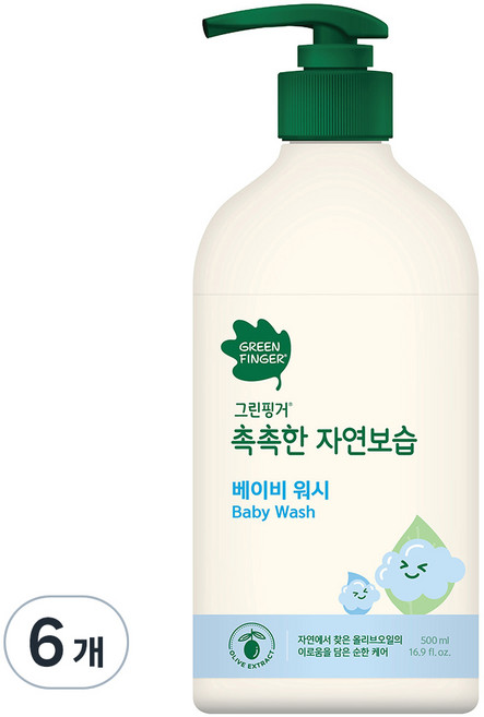 그린핑거 촉촉한 자연보습 베이비 워시, 500ml, 6개