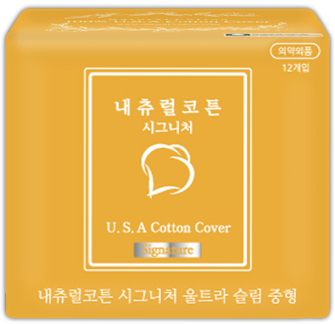 내츄럴코튼 시그니처 울트라슬림 생리대 날개형, 중형, 12개입, 1개