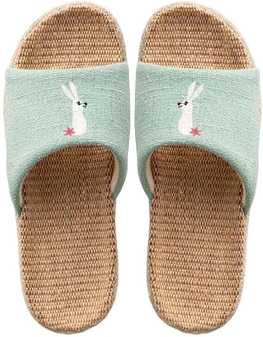 Axis 艾克思 小兔亞麻透氣輕巧防滑親子室內拖鞋 EVA軟鞋底 靜音, 湖水綠, 1雙