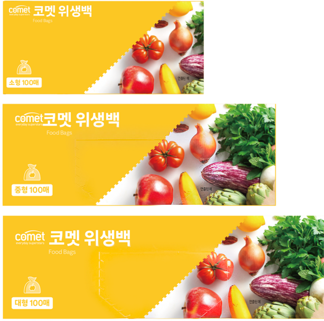 코멧 위생백 소형 100p + 중형 100p + 대형 100p 세트, 혼합, 1세트
