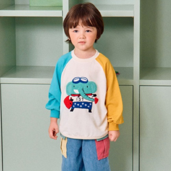 퍼스트블루 아동용 보풀자수라글란 티셔츠