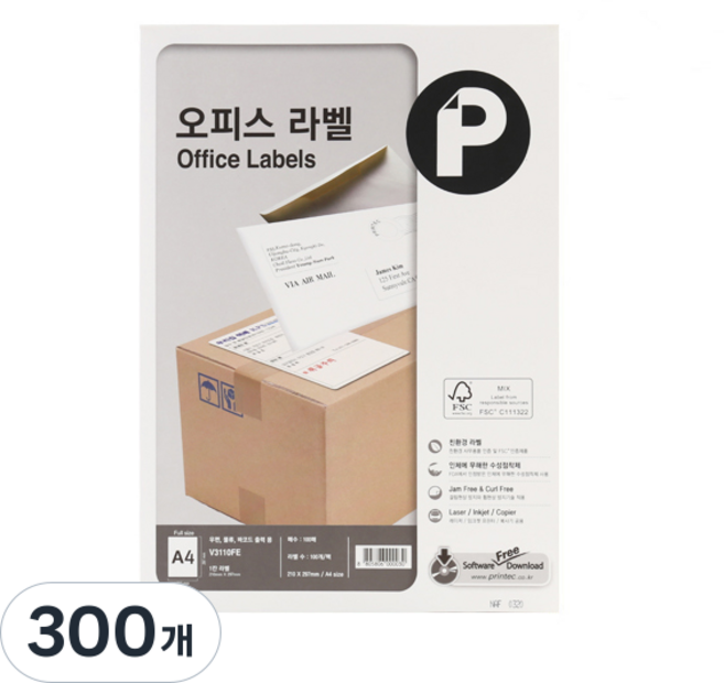 Printec 辦公室標籤紙 V3110FE-100, 1格, 300個