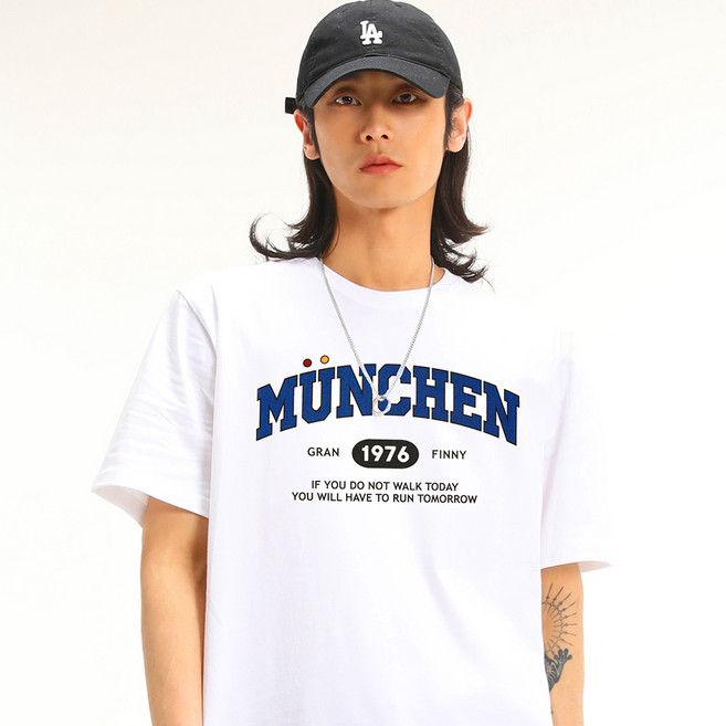 그랜피니 통기성 프리미엄 세미 오버핏 스마일 뮌헨 반팔 티셔츠 GFBT211