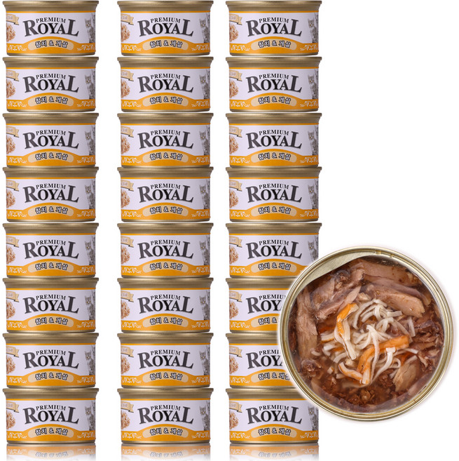 펫스토리로얄 전연령 고양이 프리미엄 로얄 습식캔, 참치+게살, 85g, 24개