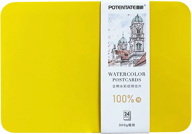 POTENTATE 遵爵 全棉明信片鐵盒水彩紙 藝術家級 粗紋 300g 24張, 1盒