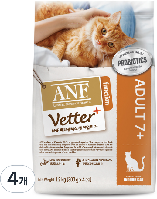 ANF 베터플러스 캣 기능성 사료 에이징 7+, 어덜트, 1.2kg, 4개